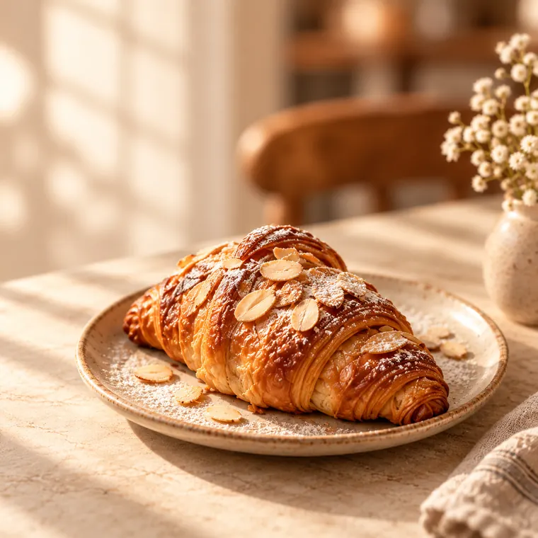 Golden butter croissant served on a plate